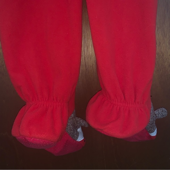 Women’s M NICK & NORA Red Fleece Sock Monkey One Piece Footed Pajamas Cute EXC - Picture 12 of 13